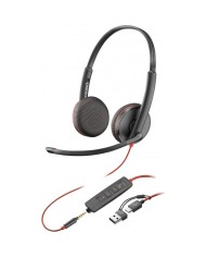 AURICULAR + MICROFONO POLY BLACKWIRE 3225 BIAURAL 3.5MM + ADAPTADOR USB-A/C