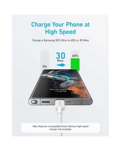 CABLE ANKER 322 USB-C TRENZADO 1.8M 60W WHITE CABLE ANKER 322 USB-C TRENZADO 1.8M 60W WHITE