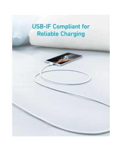 CABLE ANKER 322 USB-A TO USB-C TRENZADO 1.8M 45W WHITE CABLE ANKER 322 USB-A TO USB-C TRENZADO 1.8M 45W WHITE