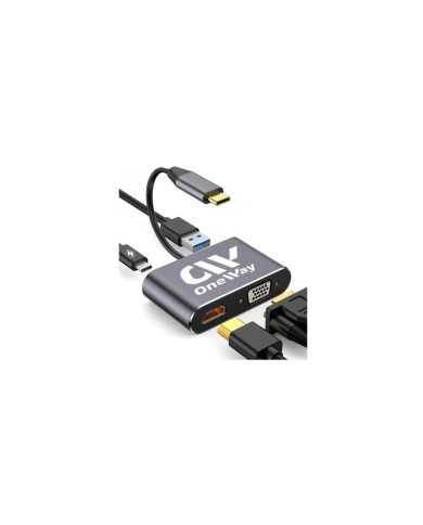 DOCK HUB ONEWAY USB-C 4 EN 1 HDMI/VGA/USB 3.0/USB-C PD SILVER