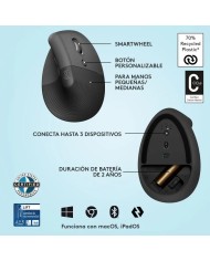 RATON LOGITECH LIFT VERTICAL WIRELESS ERGONOMIC 4000DPI 6 BOTONES BLACK