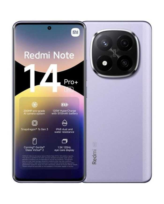 SMARTPHONE XIAOMI REDMI NOTE 14 PRO+ 6.67 8GB/256GB/200MP/NFC/5G PURPLE SMARTPHONE XIAOMI REDMI NOTE 14 PRO+ 6.67 8GB/256GB/200MP/NFC/5G PURPLE