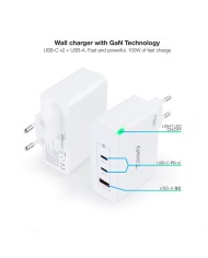CARGADOR DE PARED TOOQ 100W USB-A/QC+ 2XUSB-C/PD WHITE