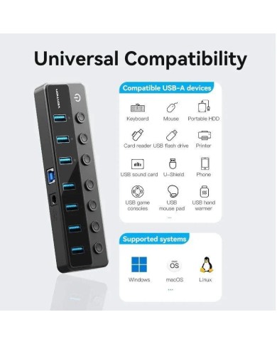 HUB VENTION USB 3.0 7 PUERTOS USB 3.0 INTERRUPTOR BLACK