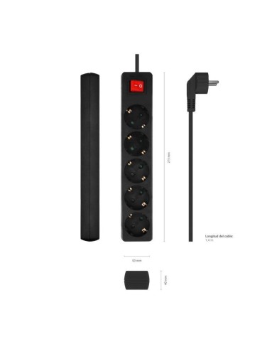 REGLETA AISENS 5 SCHUKOS PROTECCION INTERRUPTOR 1,4M BLACK