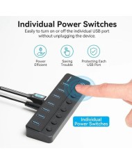HUB VENTION USB 3.0 7 PUERTOS USB 3.0 INTERRUPTOR BLACK
