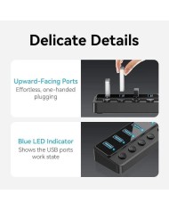 HUB VENTION USB 3.0 7 PUERTOS USB 3.0 INTERRUPTOR BLACK