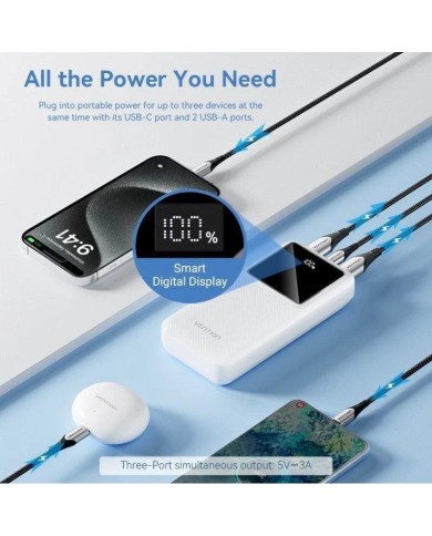 POWERBANK VENTION 20000MAH 2XUSB-A + USB-C LED DISPLAY 22.5W BLACK