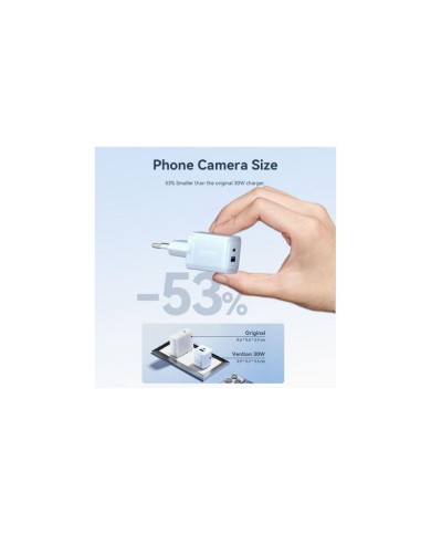 CARGADOR DE PARED VENTION GAN USB-C USB-A 30W BLACK