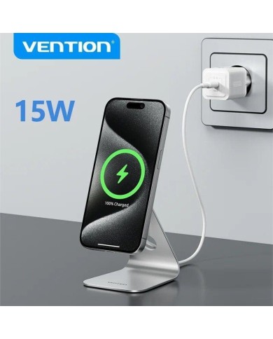 CARGADOR VENTION SOBREMESA SMARTPHONE MAGSAFE 15W WIRELESS 1M SILVER