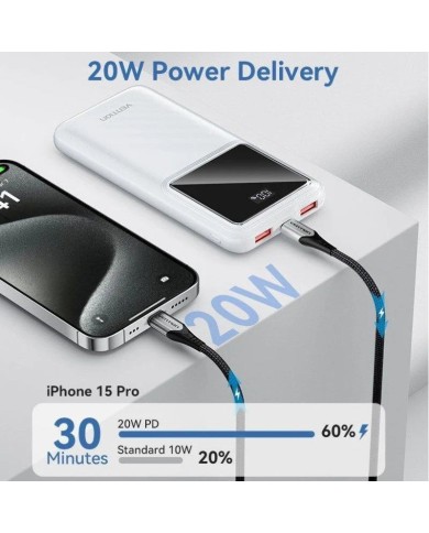 POWERBANK VENTION 10000MAH 2XUSB-A + USB-C LED DISPLAY 22.5W BLACK