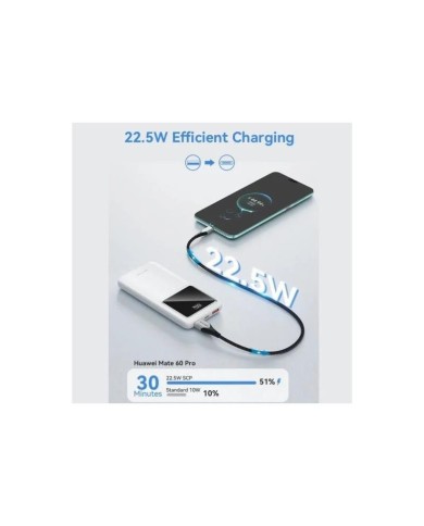 POWERBANK VENTION 10000MAH 2XUSB-A + USB-C LED DISPLAY 22.5W WHITE