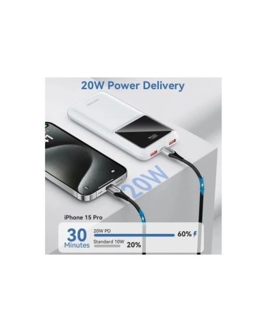 POWERBANK VENTION 10000MAH 2XUSB-A + USB-C LED DISPLAY 22.5W WHITE