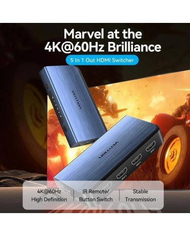 SWITCH CONMUTADOR VENTION HDMI 2.0 4K HDMI/H - 4XHDMI/H BLUE