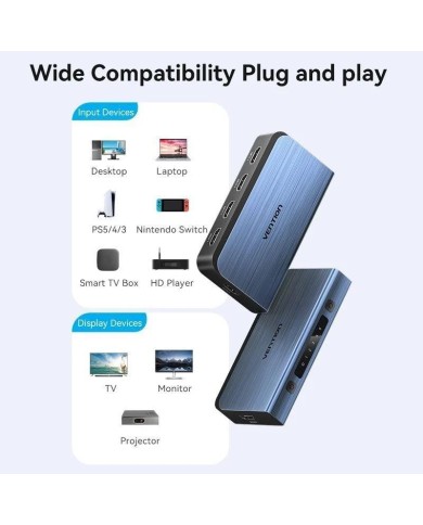 SWITCH CONMUTADOR VENTION HDMI 2.0 4K HDMI/H - 4XHDMI/H BLUE