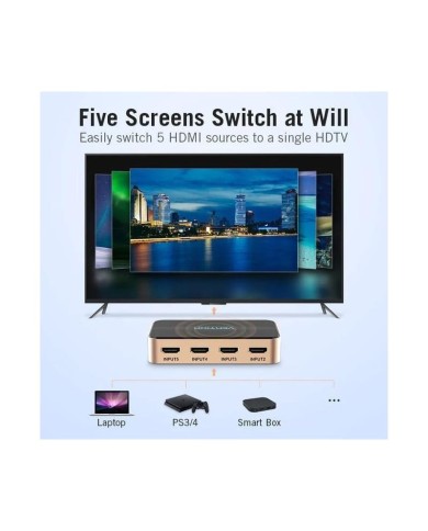 DUPLICADOR VENTION 5XHDMI HEMBRA - HDMI MACHO GOLD/BLACK