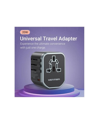 CARGADOR DE PARED VENTION UNIVERSAL USB-C 2XUSB-A 20W