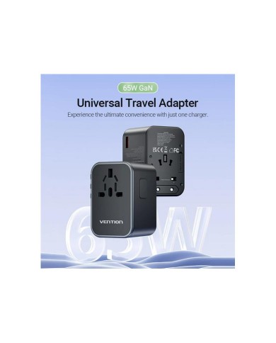 CARGADOR DE PARED VENTION UNIVERSAL GAN 2XUSB-C USB-A 65W