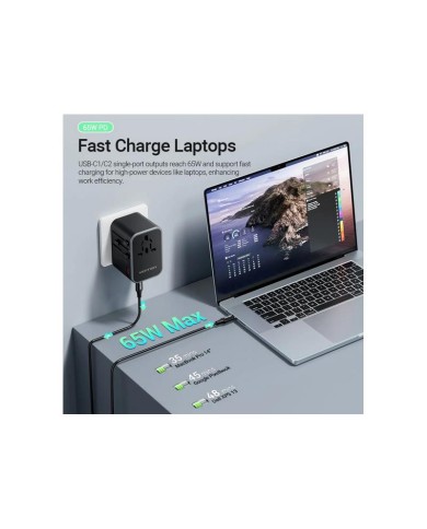 CARGADOR DE PARED VENTION UNIVERSAL GAN 2XUSB-C USB-A 65W