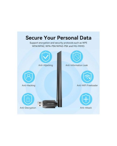 ADAPTADOR VENTION USB WIFI AC650 DUAL BAND BLACK