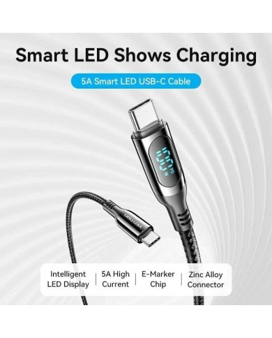 CABLE USB VENTION TIPO USB-C/M-C/M PANTALLA LED 5A PD100W 1.2M BLACK CABLE USB VENTION TIPO USB-C/M-C/M PANTALLA LED 5A PD100W 1.2M BLACK