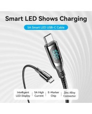 CABLE USB VENTION TIPO USB-C/M-C/M PANTALLA LED 5A PD100W 1.2M BLACK