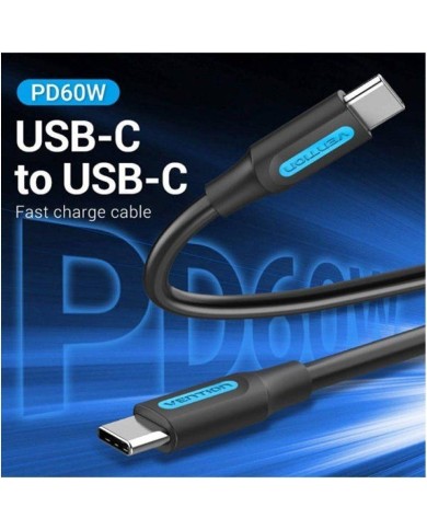 CABLE USB-C VENTION TIPO USB-C/M - USB-C/M 3A PD60W 0.5M BLACK CABLE USB-C VENTION TIPO USB-C/M - USB-C/M 3A PD60W 0.5M BLACK