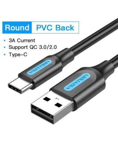 CABLE VENTION USB-A - USB-C 3A 480MBPS 60W 0.5M BLACK CABLE VENTION USB-A - USB-C 3A 480MBPS 60W 0.5M BLACK