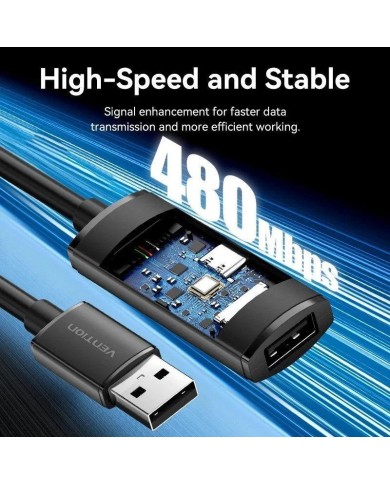 CABLE ALARGADOR USB-A VENTION AMPLIFICADO 2.0 TIPO USB-A/M - USB-A/H 10M