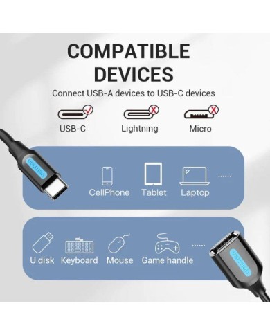 CABLE CONVERSOR VENTION USB-C/M - USB-A/H 15CM BLACK CABLE CONVERSOR VENTION USB-C/M - USB-A/H 15CM BLACK