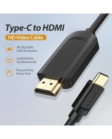 CABLE CONVERSOR HDMI 1.4 4K VENTION USB-C/M - HDMI/M 2M BLACK