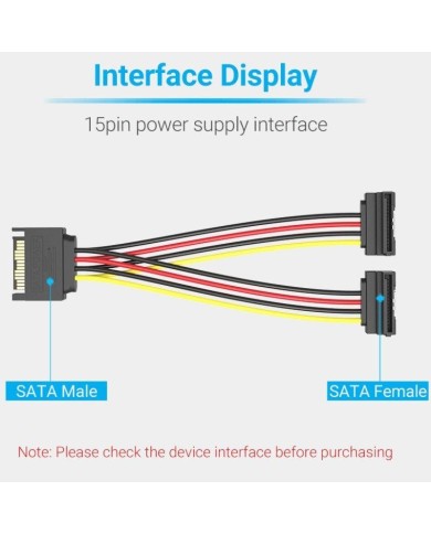 CABLE ALIMENTACION VENTION SATA/M - 2X SATA/H 15CM CABLE ALIMENTACION VENTION SATA/M - 2X SATA/H 15CM