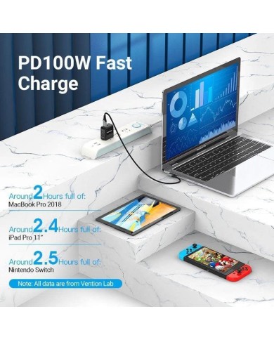CABLE USB-C VENTION TIPO USB-C/M - USB-C/M ACODADO 5A 100W 0.5M CABLE USB-C VENTION TIPO USB-C/M - USB-C/M ACODADO 5A 100W 0.5M