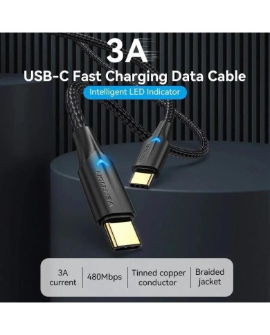 CABLE USB-C VENTION TIPO USB-C/M - USB-C/M 3A 60W LED 1M BLACK CABLE USB-C VENTION TIPO USB-C/M - USB-C/M 3A 60W LED 1M BLACK