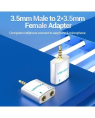 ADAPTADOR AUDIO VENTION JACK 3.5/M - 2X JACK 3.5/H WHITE