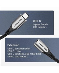 CABLE ALARGADOR USB-C 3.1 VENTION TIPO USB-C/M - USB-C/H 1M GREY/BLACK