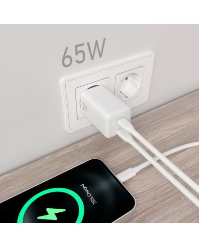CARGADOR DE PARED AISENS GAN 2XUSB-C 65W WHITE