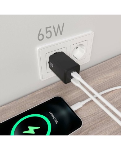 CARGADOR DE PARED AISENS GAN 2XUSB-C 65W BLACK