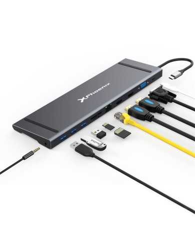 DOCK HUB USB-C PHOENIX 11 EN 1 HDMI 4K/VGA/USB/MICROSD/RJ45/JACK BLACK