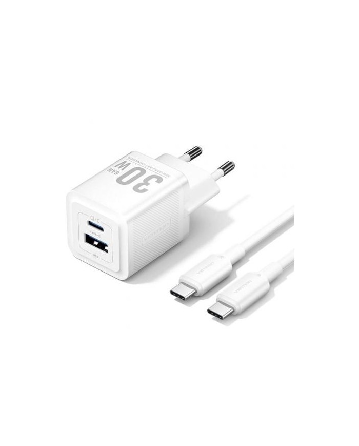 CARGADOR DE PARED VENTION GAN USB-C 30W WHITE + CABLE USB-C 1M WHITE