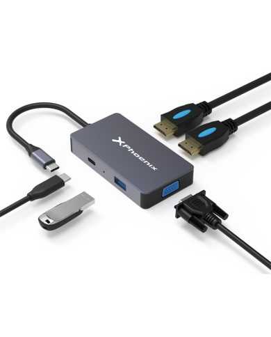 DOCK HUB USB-C PHOENIX 5 EN 1 HDMI 4K/VGA/USB 3.0 BLACK