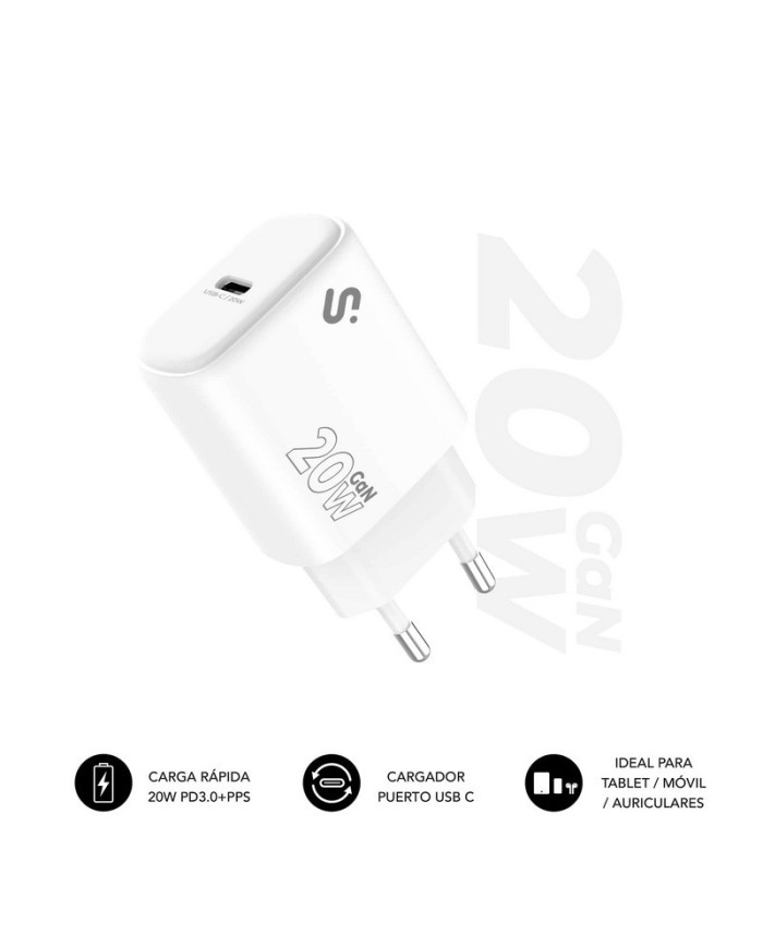 CARGADOR DE PARED SUBBLIM GAN USB-C 20W WHITE CARGADOR DE PARED SUBBLIM GAN USB-C 20W WHITE
