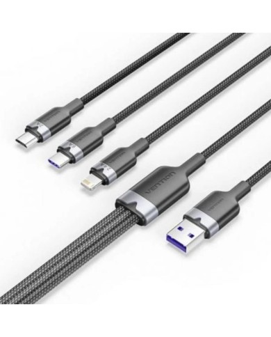 CABLE 3 EN 1 VENTION USB-A 2.0 - USB-C/LIGHTNING/MICRO-B 1.5M ALUMINIO BLACK CABLE 3 EN 1 VENTION USB-A 2.0 - USB-C/LIGHTNING/MICRO-B 1.5M ALUMINIO BLACK