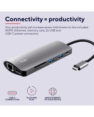 HUB TRUST DALYX USB-C 7 EN 1 HDMI USB-C USB MICRO SD RJ45 SILVER