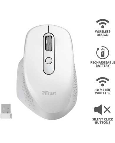 RATON TRUST OZAA ERGONOMICO RECARGABLE WIRELESS WHITE