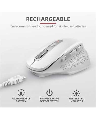 RATON TRUST OZAA ERGONOMICO RECARGABLE WIRELESS WHITE