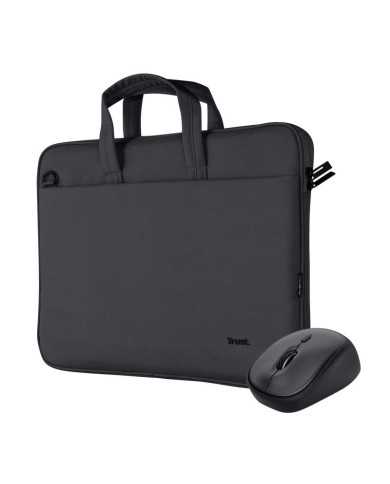 MALETIN TRUST BOLOGNA 16 BLACK + RATON WIRELESS SILENT BLACK