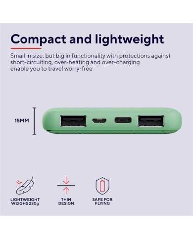 POWERBANK TRUST PRIMO SLIM 10000MAH X2 USB-A + USB-C + MICRO-USB ECO GREEN