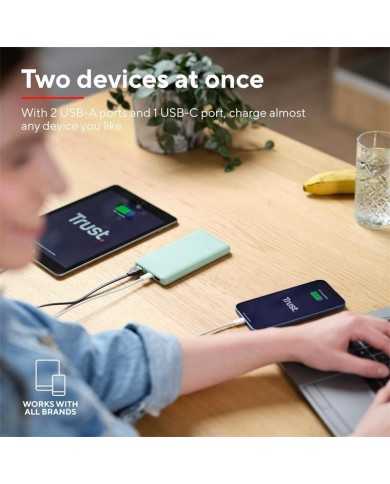 POWERBANK TRUST PRIMO SLIM 10000MAH X2 USB-A + USB-C + MICRO-USB ECO GREEN