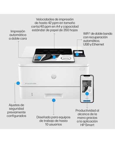 IMPRESORA HP LASERJET PRO LASER MONOCROMO 4002DN DUPLEX WHITE